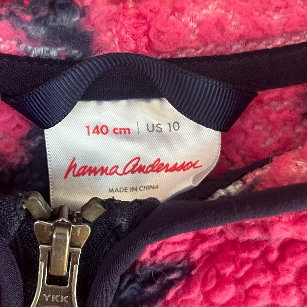 Hanna Andersson Pink fuzzy fleece full zip star hoodie sweater pockets Size 10 - Picture 2 of 3